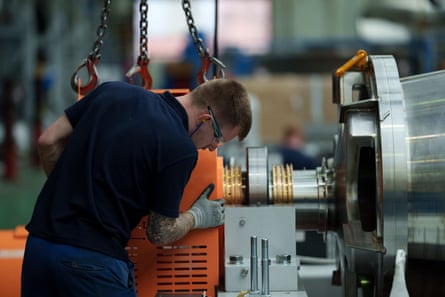 A decanting centrifuge for use in the petrochemichal industry being assembled at the Thomas Broadbent & Sons factory in Huddersfield,