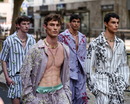 Models walking the runway at the Dolce & Gabbana menswear show during Milan Fashion Week