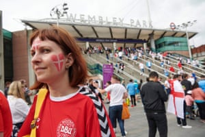A Danish fan arrives at Wembley.