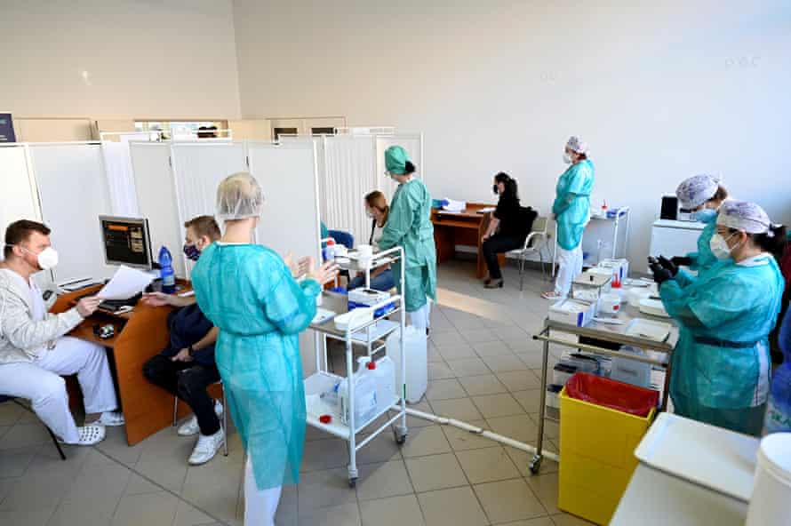Coronavirus vaccination continues at the University Hospital in Nitra, Slovakia on 11 January, 2021.