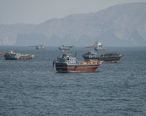 Vessels in the Strait of Hormuz, as seen from Musandam, Oman.
