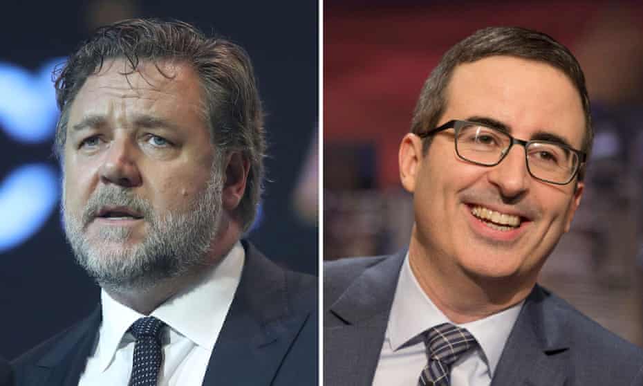 A composite of Russell Crowe and John Oliver