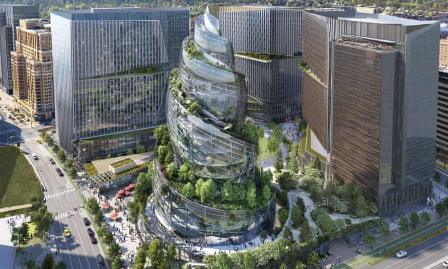 An artist rendering of the proposed Amazon headquarters in Virginia, which has been likened to a poo emoji.