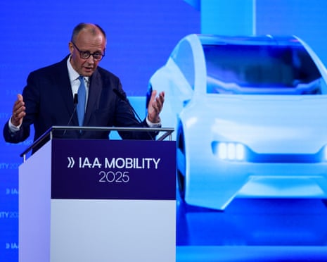 German chancellor Friedrich Merz delivers a speech during the IAA Mobility opening ceremony at the International Motor Show Germany IAA Mobility 2025 in Munich, Germany.