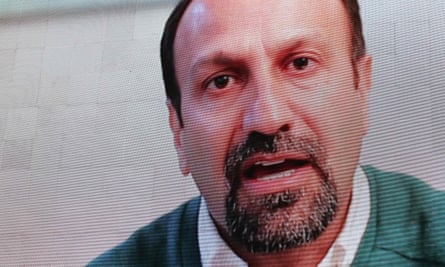 Iranian film-maker Asghar Farhadi speaks during the public screening of The Salesman in Trafalgar Square.