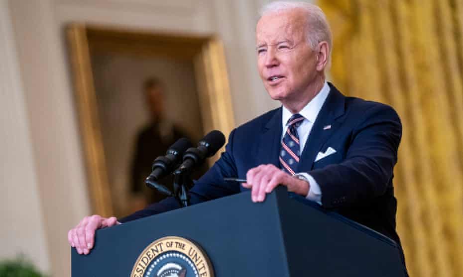 President Joe Biden delivers remarks on the US response to the escalation on the Ukraine-Russian border during a speech in the East Room on Thursday.