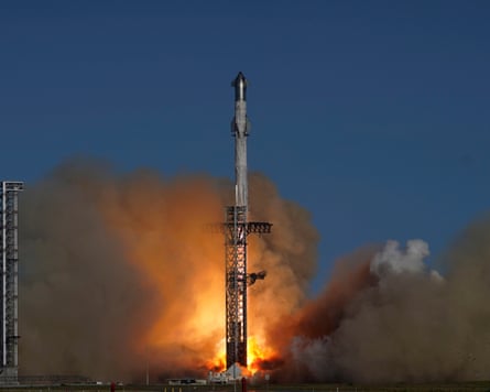 SpaceX’s Starship lifts off for a test flight from Starbase in Boca Chica, Texas.