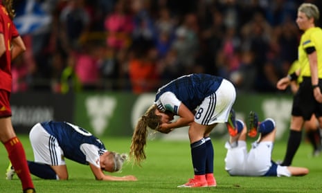 Scotland’s players react after missing out on the quarter-finals by a single goal.