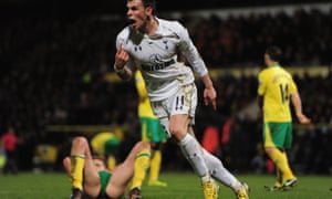 Gareth Bale celebrates scoring for Spurs against Norwich in 2013
