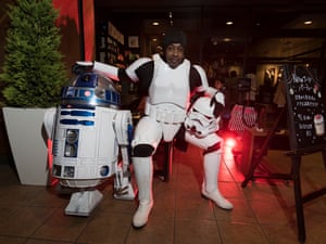 Richard and R2-J1 relax outside a local bar. R2-J1 is programmed to play and ‘dance’ to around 400 different songs and sounds