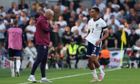 Carsley passes instructions to Trent Alexander-Arnold during England’s 2-0 win against Ireland in Dublin
