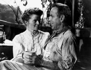 Hepburn and Humphrey Bogart in The African Queen