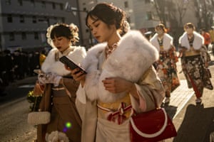 Young women wear kimonos in Yokohama