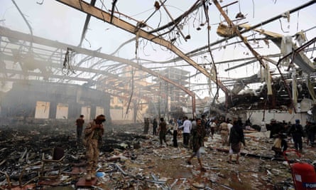 The aftermath of a Saudi-led coalition airstrike in Sanaa, Yemen, in 2016