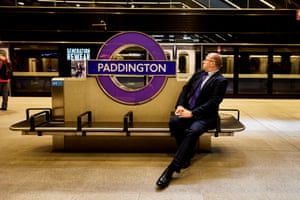 London, UK TFL Chief Operating Officer Andy Lord watches the Elizabeth Line train depart from Paddington on a test run