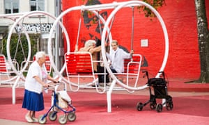 elderly women enjoying the playground in the Superkilen park in Norrebro