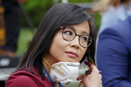 CBS News White House correspondent Weijia Jiang at the White House coronavirus briefing in Washington on 11 May.