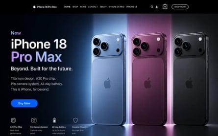 A fraudulent site offering the new iPhone 18 Pro Max.