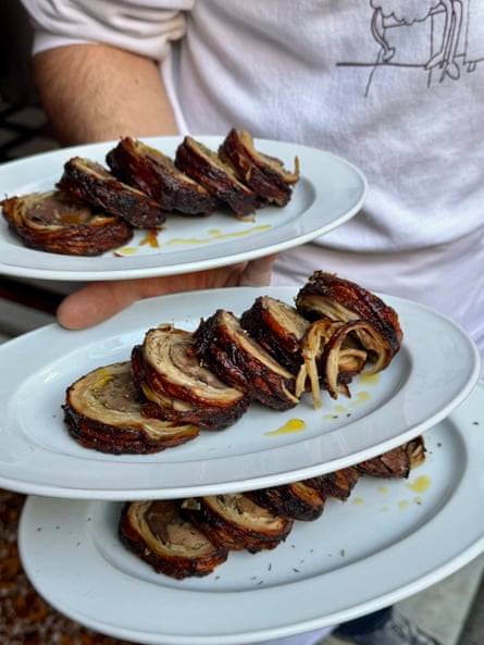 Manári restaurant, Athens. Plates of chops.