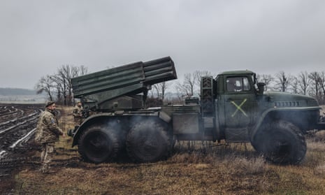 Ukrainian soldiers prepare to fire grad missiles on the Pisky frontline in Ukraine’s Donetsk province on Friday