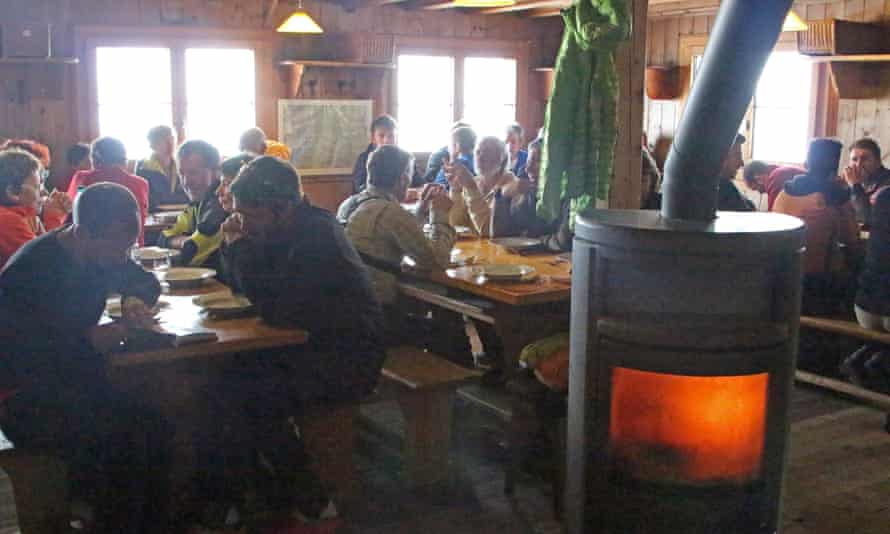 Dinnertime in the Trient hut in Switzerland.