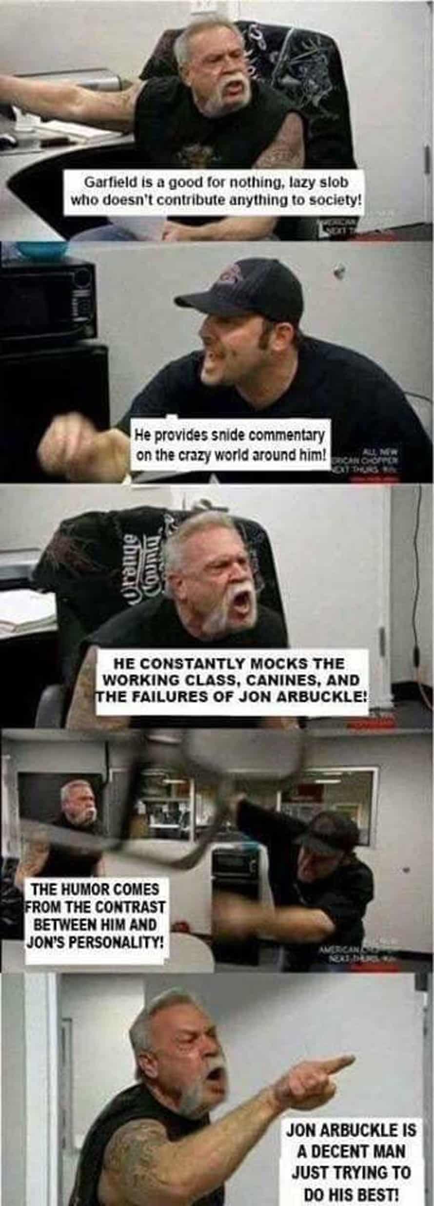 The American Chopper meme showing a debate about Garfield