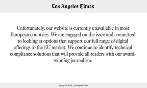 EU-based visitors to the Los Angeles Times website are being redirected to a page that looks like this