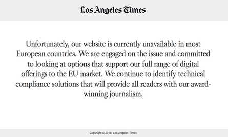 La Times Among Us Based News Sites Blocking Eu Users Due To Gdpr Gdpr The Guardian