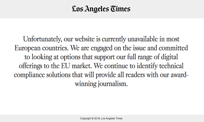 La Times Among Us Based News Sites Blocking Eu Users Due To Gdpr Gdpr The Guardian