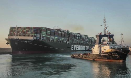 Giant ship blocking Suez canal partially refloated | Egypt | The Guardian