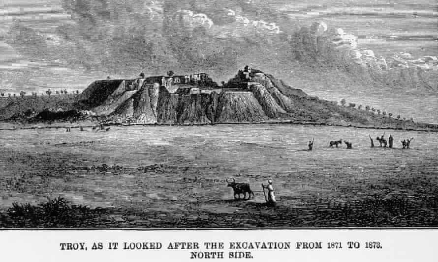 A depiction of archaeologist Schliemann’s devastating impact on the historic Hisarlik site.