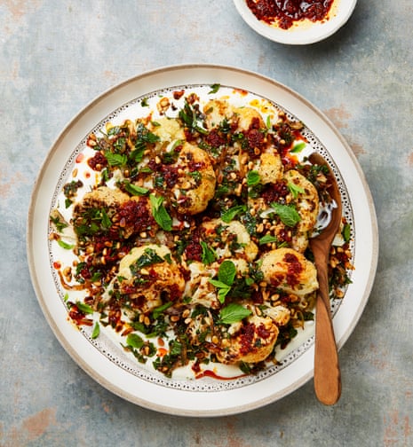 Yotam Ottolenghi’s roasted cauliflower with yoghurt and spicy red pepper sauce.