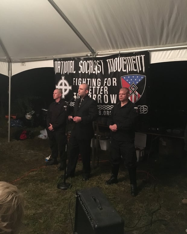 Jeff Schoep, the leader of the National Socialist Movement, speaks on Friday night.