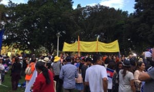 Cambodian-Australians protest in Sydney against the Australian visit of the Cambodian prime minister, Hun Sen, for Asean on Friday.