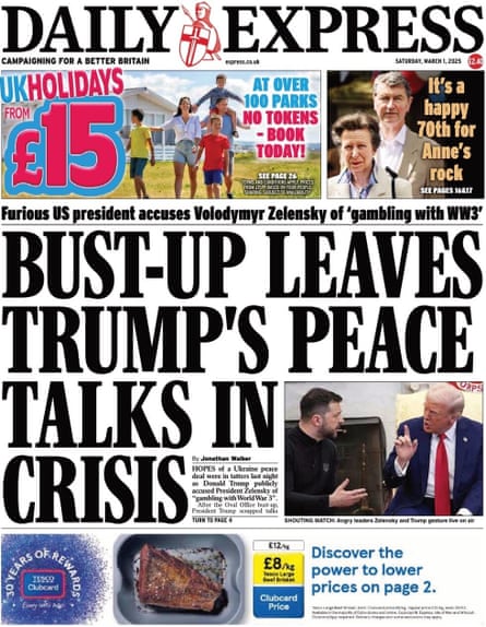 Daily Express front page, Saturday 1 March 2025