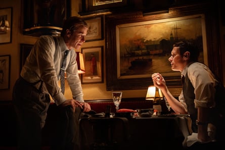 Guy Pearce as Rupert Murdoch (left) and Jack O’Connell as Larry Lamb in Ink.