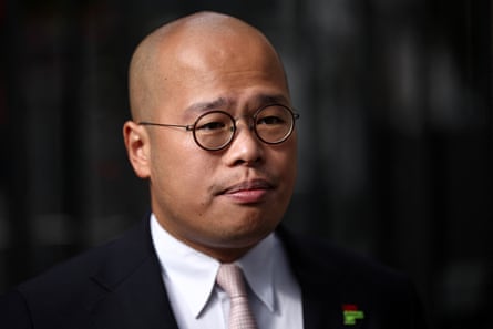 Sebastian Lai speaks at a press conference outside Downing street in London in September 2025.