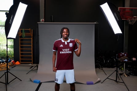 Johan Manzambi of Aston Villa poses for a picture at Bodymoor Heath training ground on July 17, 2026 in Birmingham, England.