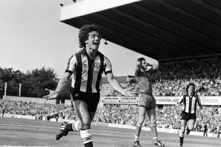 Kevin Keegan celebrates after scoring on his Newcastle debut.