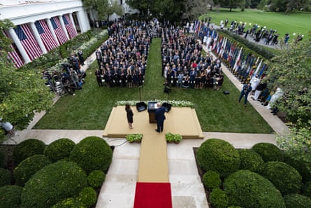 The Rose Garden on 26 September 2020, during an announcement that Amy Coney Barrett was Donald Trump’s nominee to the US supreme court.