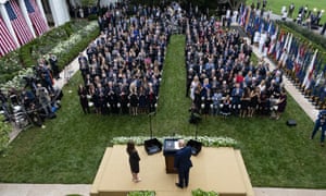 President Trump with Judge Amy Coney Barrett in the White House Rose Garden