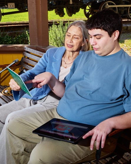 Woody Brown with his mother, Mary, at Travel Town vintage train museum in LA