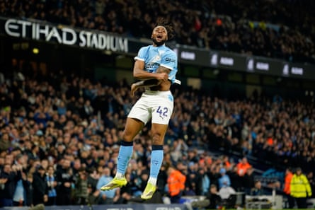 Antoine Semenyo jumps for joy after opening the scoring