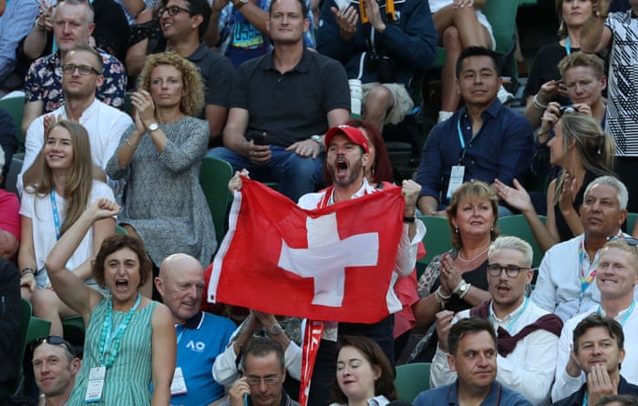Swiss fan celebrates as Roger Federer plays Rafael Nadal