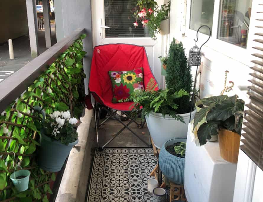 Maria's balcony, with long hanging basket of ivy