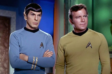 Leonard Nimoy as Spock and William Shatner as Cpt Kirk in Star Trek.