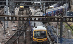 A train leaves King’s Cross station in London