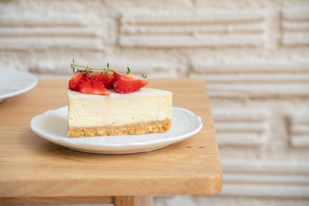 Strawberry cheesecake on a white plate