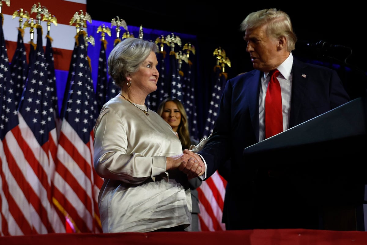 Donald Trump praises his then campaign senior adviser Susie Wiles during an election night event at the Palm Beach Convention Center on 6 November 2024 in West Palm Beach, Florida.