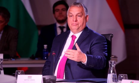 Viktor Orban on Saturday at a meeting of far-right leaders in Madrid